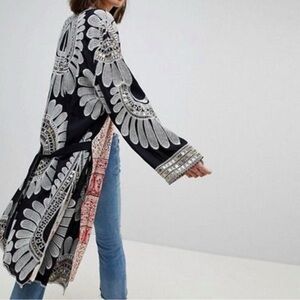 Rare Free People Black and Red Floral Kimono with bandana lining kas kimono